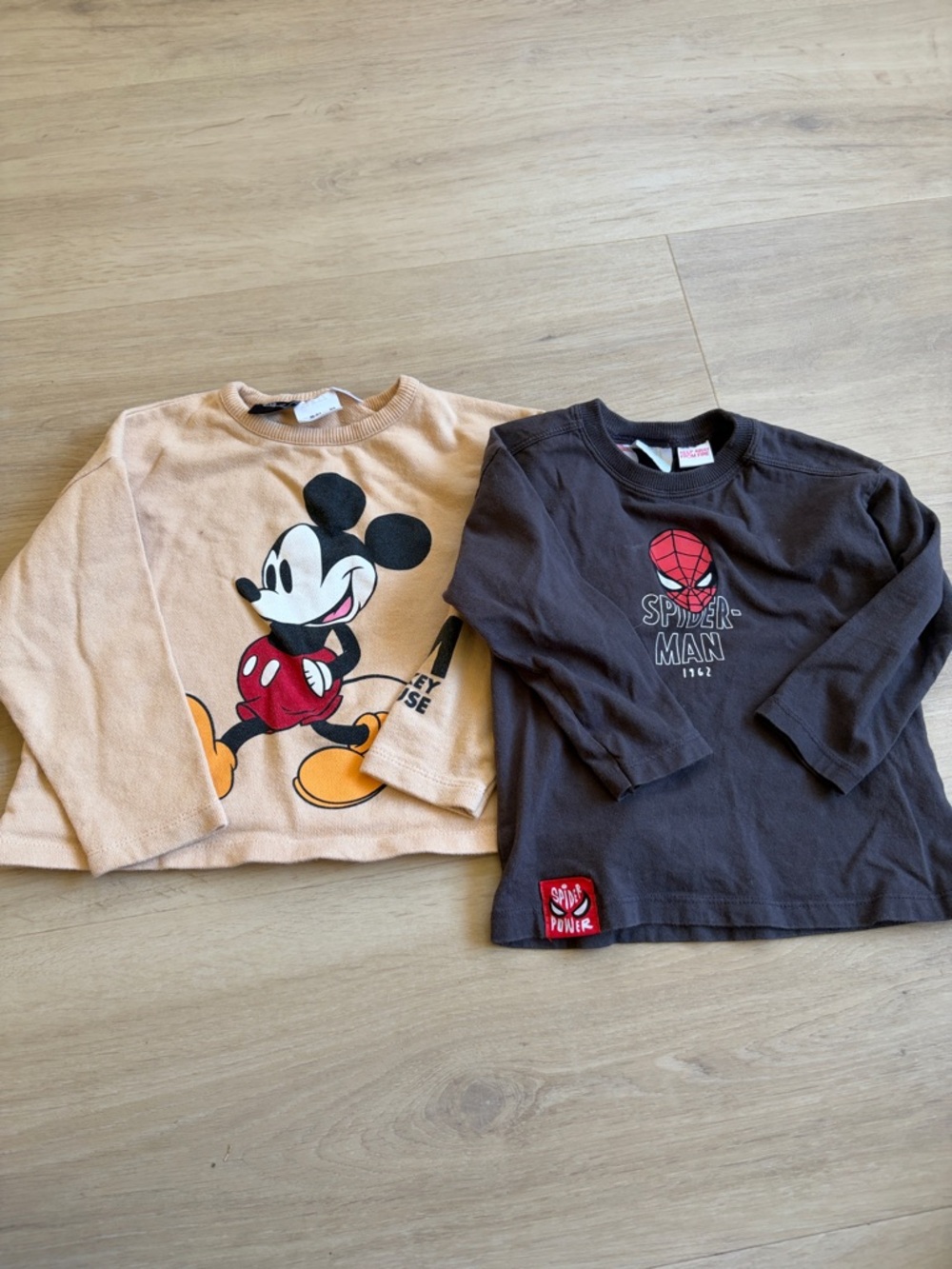 Zara Peach Mickey Mouse & Black Spiderman Long-Sleeve Tops